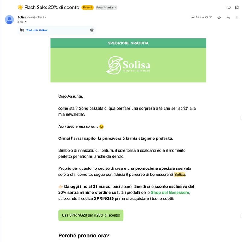 Esempio di Newsletter promozionale Solisa