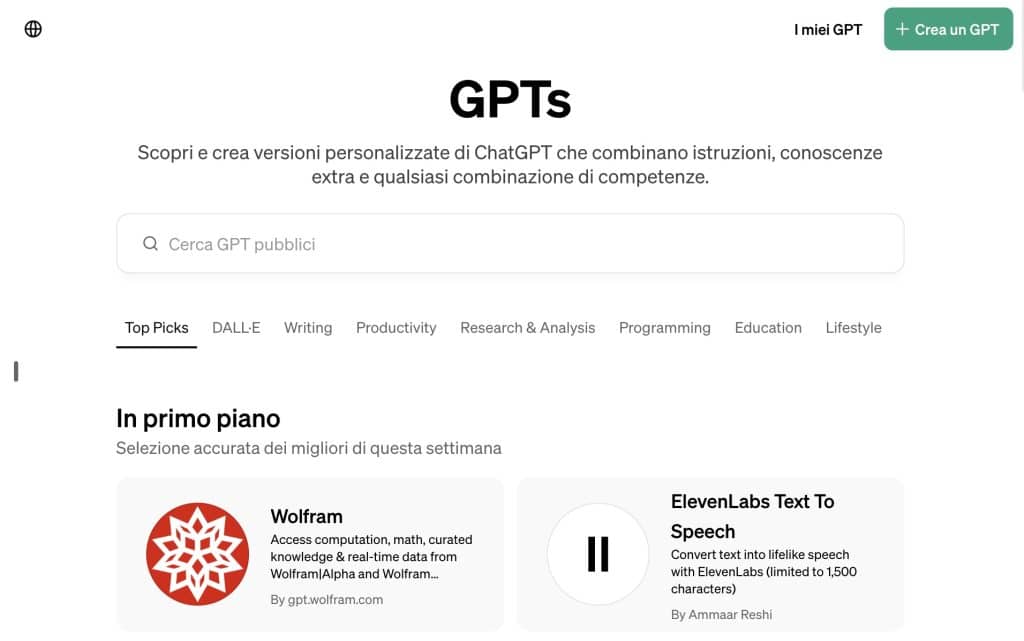 Esplora i GPT nel GPT Store di ChatGPT