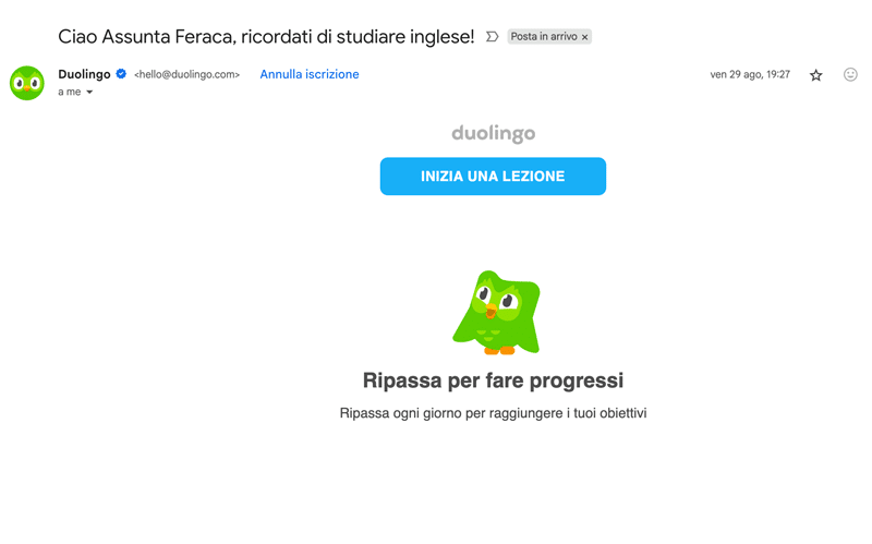 duolingo esempio newsletter