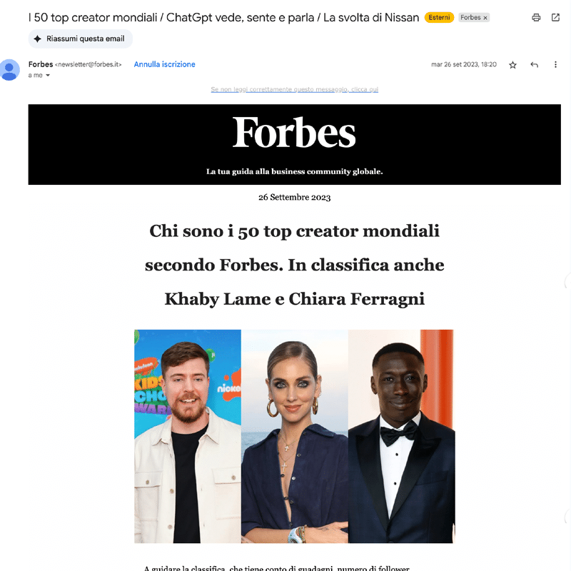 forbes esempio newsletter